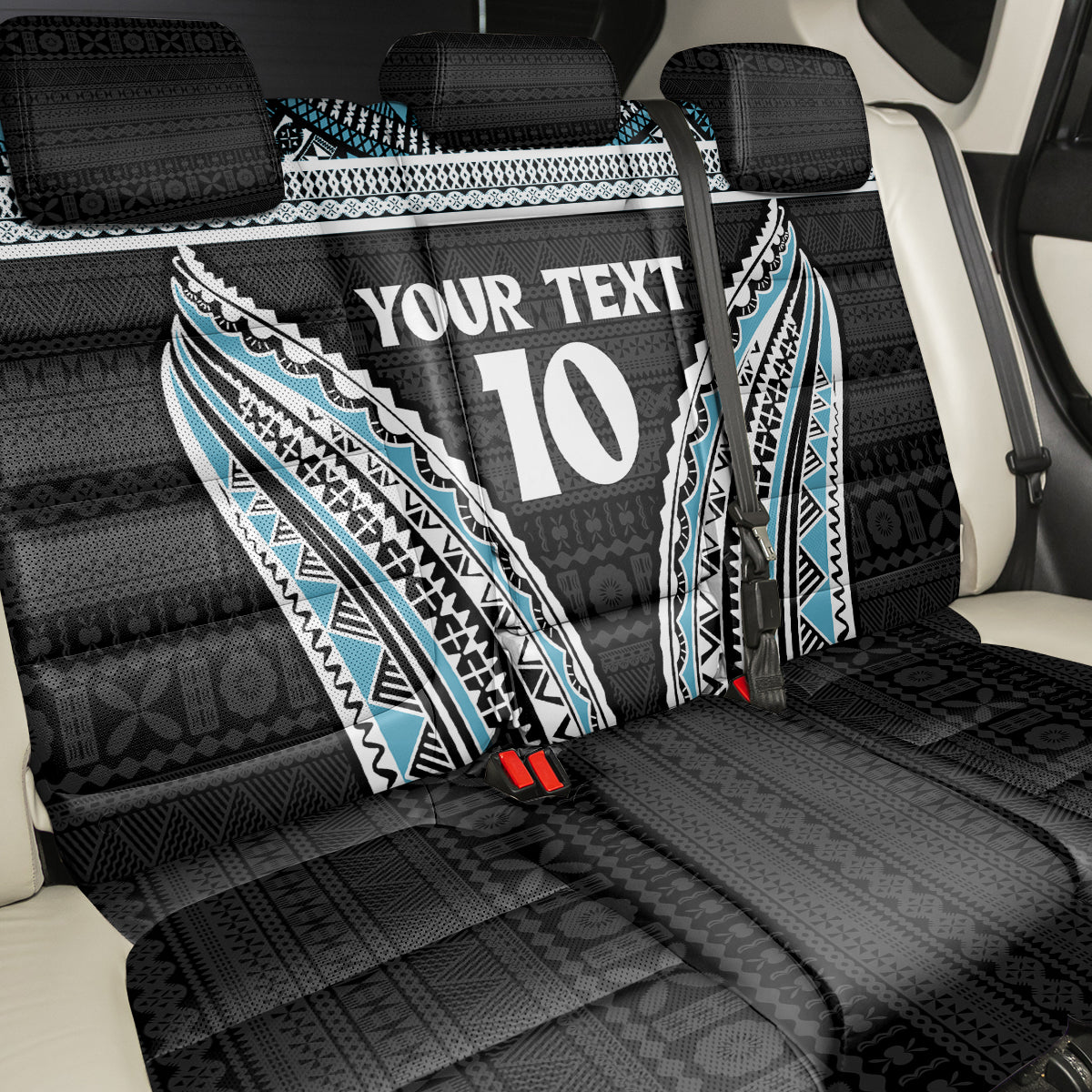 Custom Flying Fijians Rugby Back Car Seat Cover Tapa Tribal Cloth Black Color LT03 - Polynesian Pride