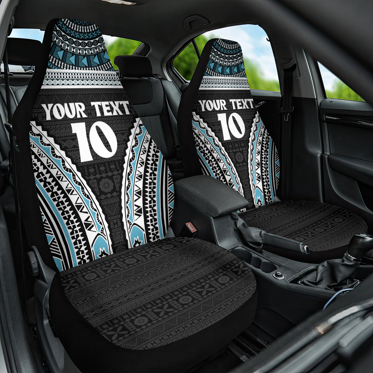 Custom Flying Fijians Rugby Car Seat Cover Tapa Tribal Cloth Black Color LT03 One Size Black - Polynesian Pride