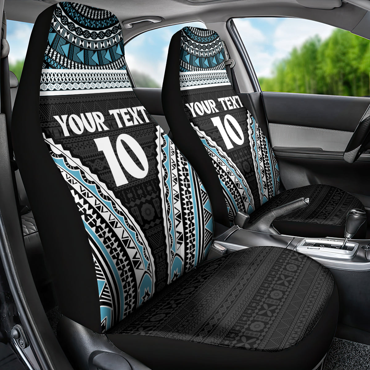 Custom Flying Fijians Rugby Car Seat Cover Tapa Tribal Cloth Black Color LT03 - Polynesian Pride