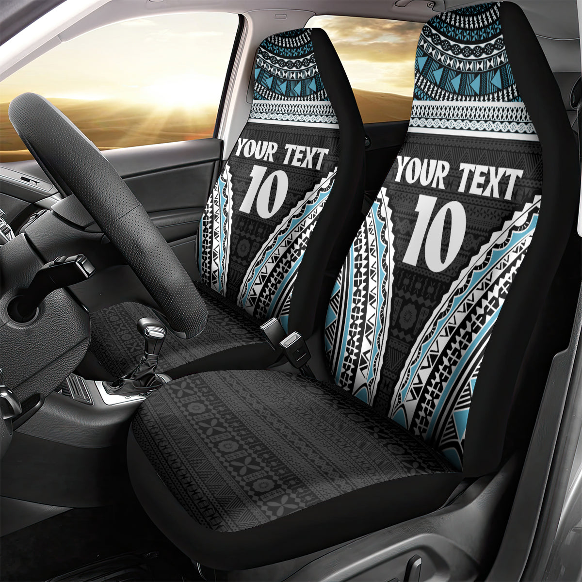 Custom Flying Fijians Rugby Car Seat Cover Tapa Tribal Cloth Black Color LT03 - Polynesian Pride