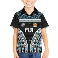 Custom Flying Fijians Rugby Family Matching Off The Shoulder Long Sleeve Dress and Hawaiian Shirt Tapa Tribal Cloth Black Color LT03 Son's Shirt Black - Polynesian Pride