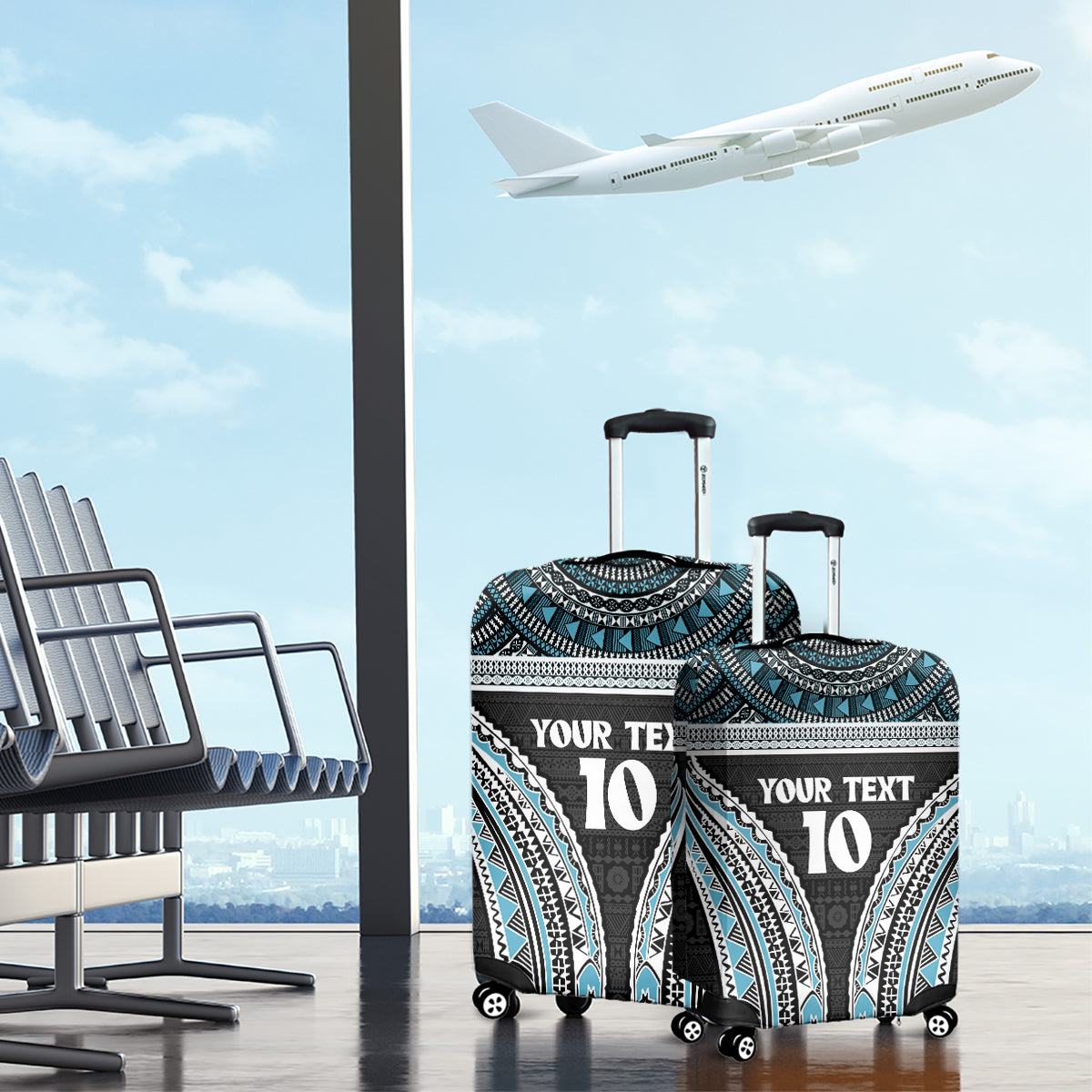 Custom Flying Fijians Rugby Luggage Cover Tapa Tribal Cloth Black Color LT03 - Polynesian Pride