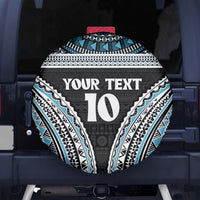 Custom Flying Fijians Rugby Spare Tire Cover Tapa Tribal Cloth Black Color LT03 - Polynesian Pride