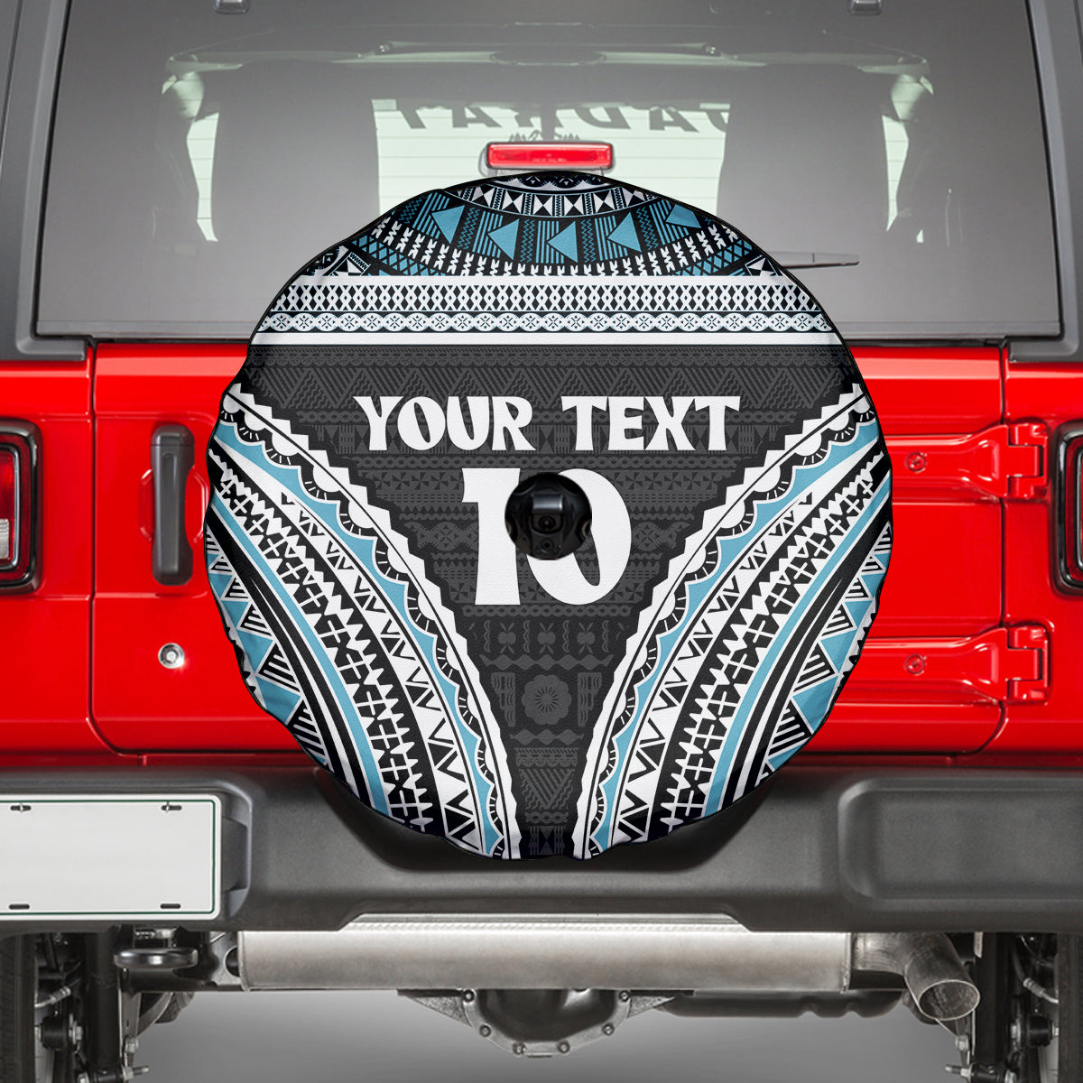 Custom Flying Fijians Rugby Spare Tire Cover Tapa Tribal Cloth Black Color LT03 - Polynesian Pride