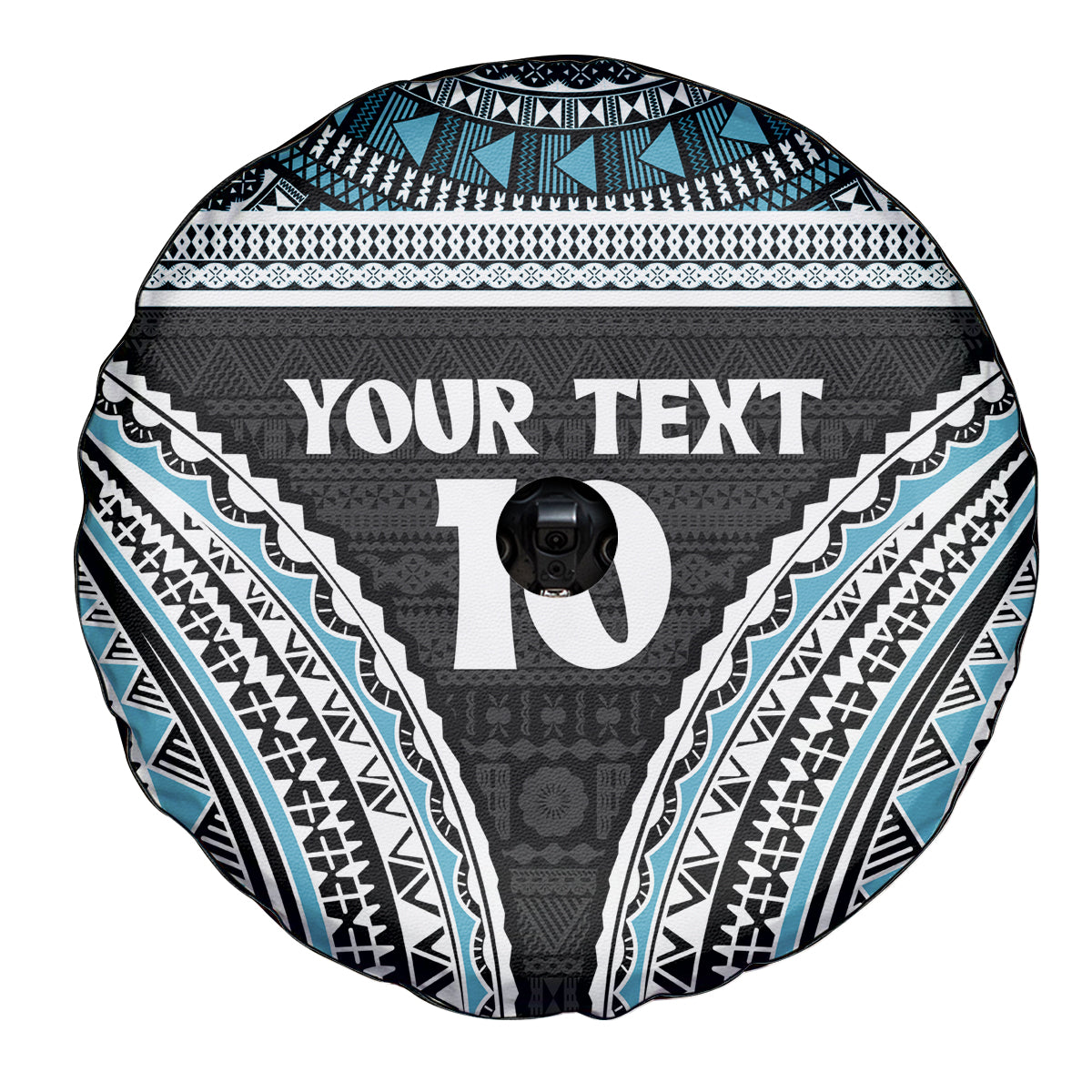 Custom Flying Fijians Rugby Spare Tire Cover Tapa Tribal Cloth Black Color LT03 - Polynesian Pride