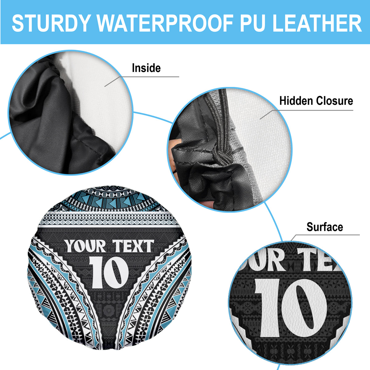 Custom Flying Fijians Rugby Spare Tire Cover Tapa Tribal Cloth Black Color LT03 - Polynesian Pride