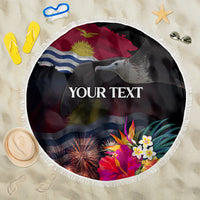 Personalised Kiribati Independence Day Beach Blanket Frigatebird and Plumeria Hibiscus Flower