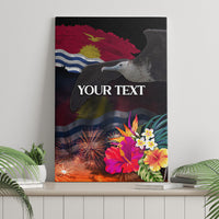 Personalised Kiribati Independence Day Canvas Wall Art Frigatebird and Plumeria Hibiscus Flower