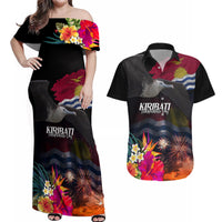 Personalised Kiribati Independence Day Couples Matching Off Shoulder Maxi Dress and Hawaiian Shirt Frigatebird and Plumeria Hibiscus Flower LT03 Black - Polynesian Pride