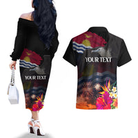 Personalised Kiribati Independence Day Couples Matching Off The Shoulder Long Sleeve Dress and Hawaiian Shirt Frigatebird and Plumeria Hibiscus Flower LT03 - Polynesian Pride