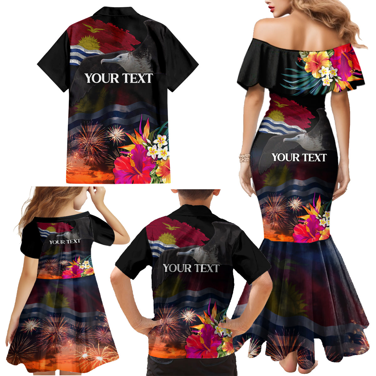 Personalised Kiribati Independence Day Family Matching Mermaid Dress and Hawaiian Shirt Frigatebird and Plumeria Hibiscus Flower LT03 - Polynesian Pride