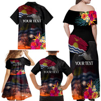 Personalised Kiribati Independence Day Family Matching Off Shoulder Maxi Dress and Hawaiian Shirt Frigatebird and Plumeria Hibiscus Flower LT03 - Polynesian Pride