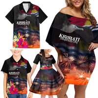 Personalised Kiribati Independence Day Family Matching Off Shoulder Short Dress and Hawaiian Shirt Frigatebird and Plumeria Hibiscus Flower LT03 - Polynesian Pride
