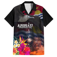 Personalised Kiribati Independence Day Family Matching Off Shoulder Short Dress and Hawaiian Shirt Frigatebird and Plumeria Hibiscus Flower LT03 Dad's Shirt - Short Sleeve Black - Polynesian Pride