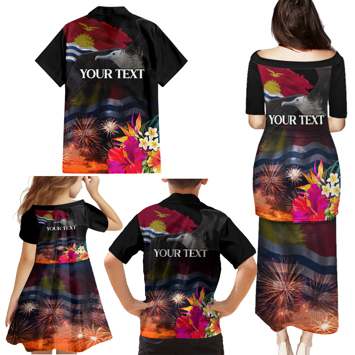 Personalised Kiribati Independence Day Family Matching Puletasi and Hawaiian Shirt Frigatebird and Plumeria Hibiscus Flower LT03 - Polynesian Pride