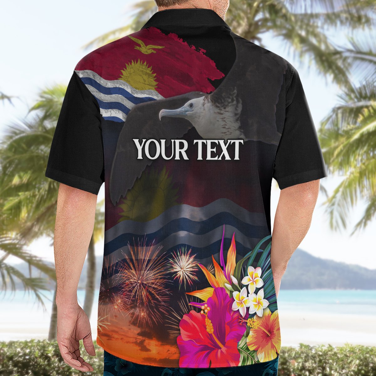 Personalised Kiribati Independence Day Hawaiian Shirt Frigatebird and Plumeria Hibiscus Flower LT03 - Polynesian Pride