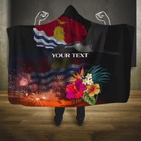 Personalised Kiribati Independence Day Hooded Blanket Frigatebird and Plumeria Hibiscus Flower LT03 One Size Black - Polynesian Pride
