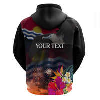 Personalised Kiribati Independence Day Hoodie Frigatebird and Plumeria Hibiscus Flower LT03 - Polynesian Pride