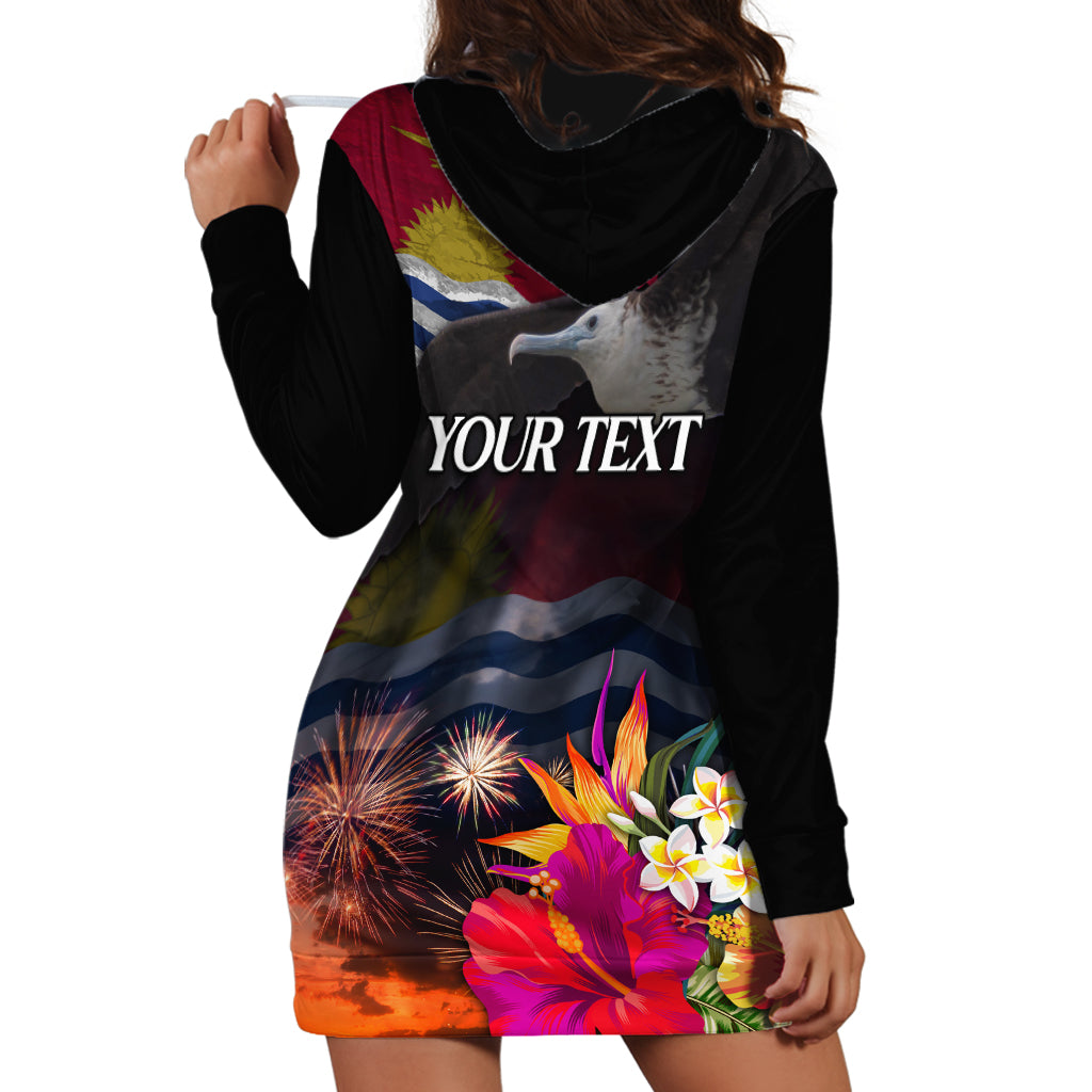 Personalised Kiribati Independence Day Hoodie Dress Frigatebird and Plumeria Hibiscus Flower LT03 - Polynesian Pride