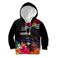 Personalised Kiribati Independence Day Kid Hoodie Frigatebird and Plumeria Hibiscus Flower LT03 Hoodie Black - Polynesian Pride