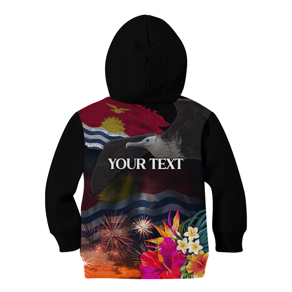 Personalised Kiribati Independence Day Kid Hoodie Frigatebird and Plumeria Hibiscus Flower LT03 - Polynesian Pride