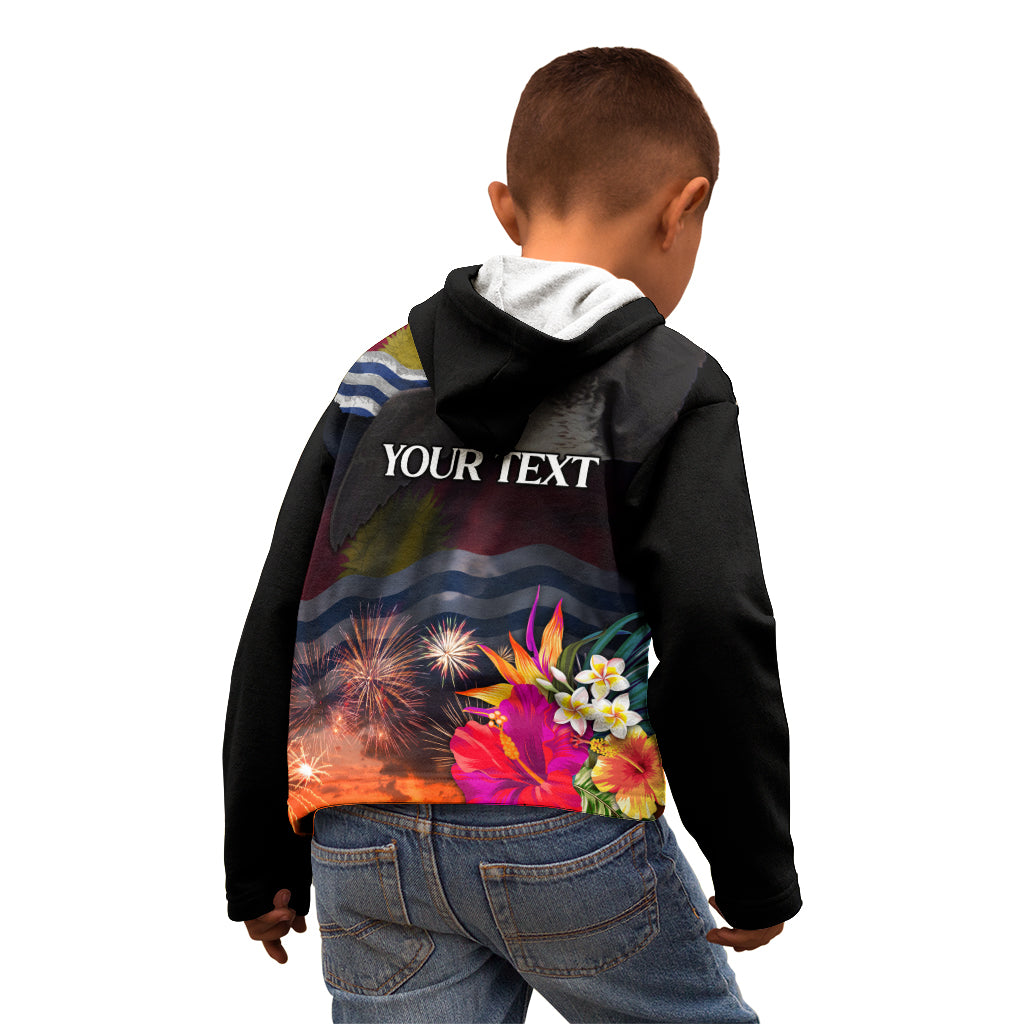 Personalised Kiribati Independence Day Kid Hoodie Frigatebird and Plumeria Hibiscus Flower LT03 - Polynesian Pride