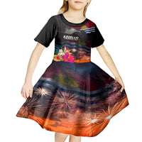Personalised Kiribati Independence Day Kid Short Sleeve Dress Frigatebird and Plumeria Hibiscus Flower LT03 - Polynesian Pride