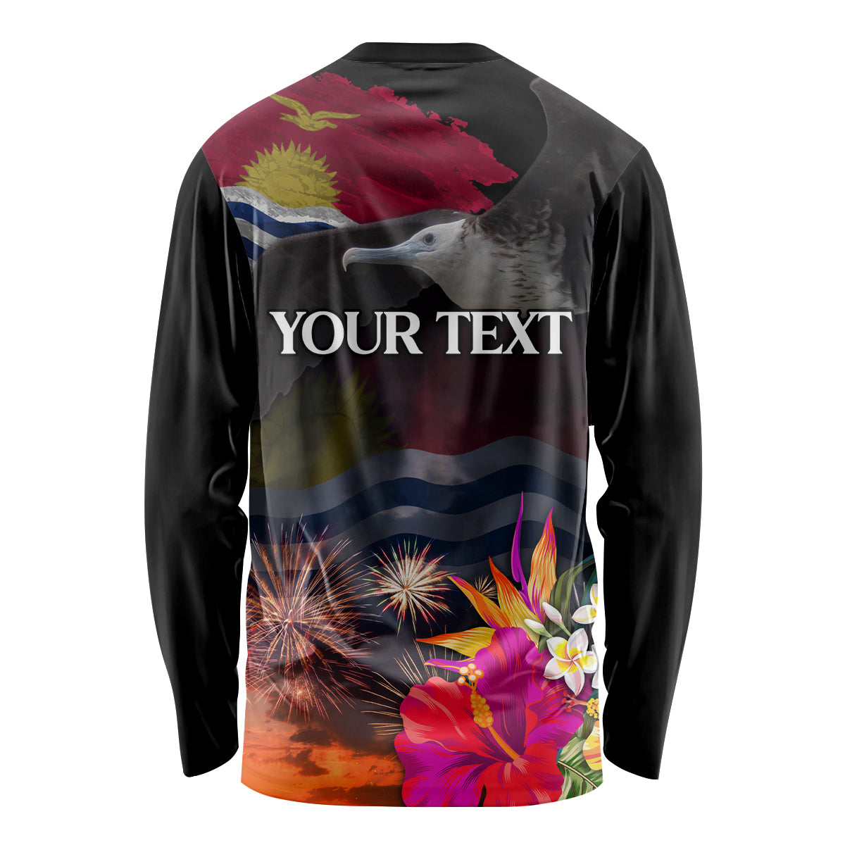 Personalised Kiribati Independence Day Long Sleeve Shirt Frigatebird and Plumeria Hibiscus Flower LT03 - Polynesian Pride