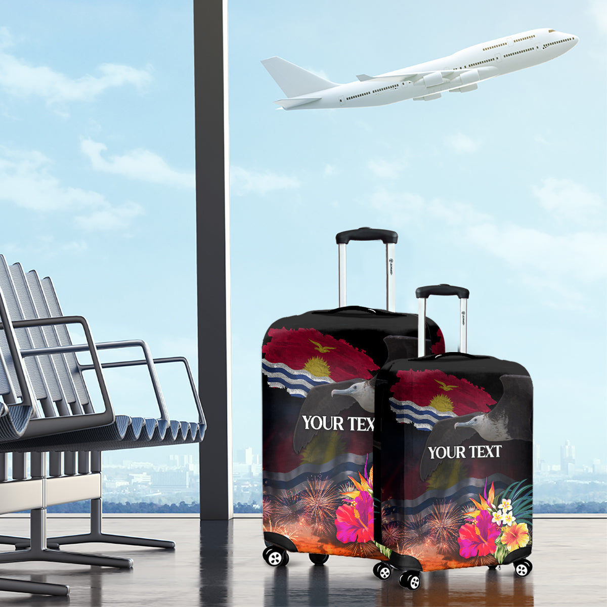 Personalised Kiribati Independence Day Luggage Cover Frigatebird and Plumeria Hibiscus Flower LT03 - Polynesian Pride