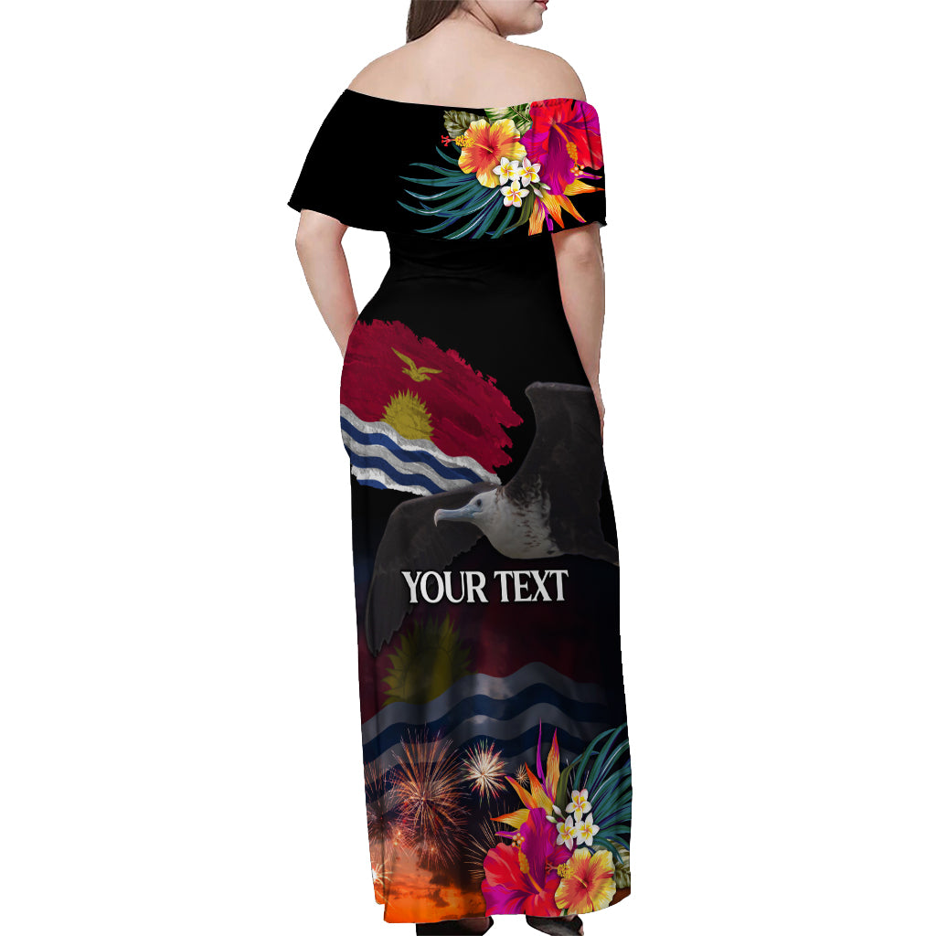 Personalised Kiribati Independence Day Off Shoulder Maxi Dress Frigatebird and Plumeria Hibiscus Flower LT03 - Polynesian Pride