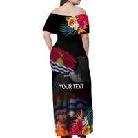 Personalised Kiribati Independence Day Off Shoulder Maxi Dress Frigatebird and Plumeria Hibiscus Flower LT03 - Polynesian Pride