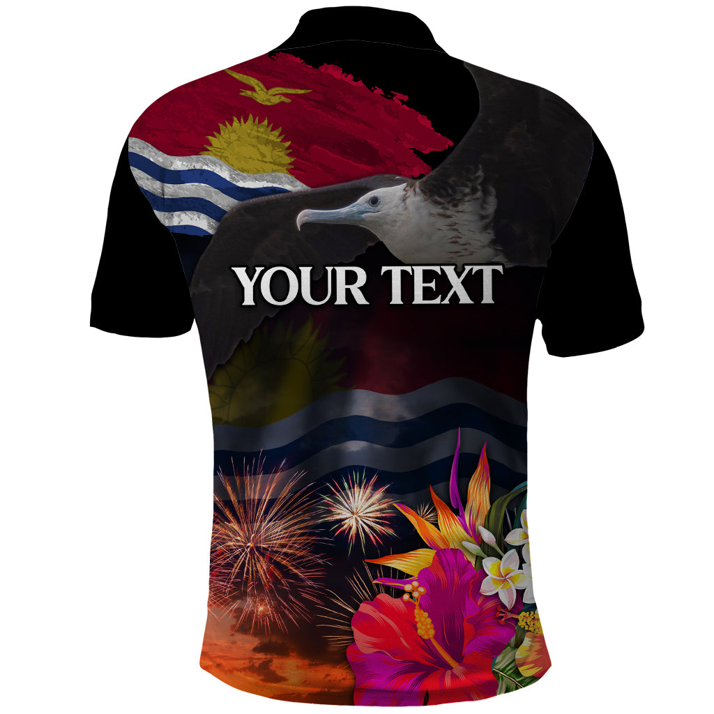 Personalised Kiribati Independence Day Polo Shirt Frigatebird and Plumeria Hibiscus Flower LT03 - Polynesian Pride