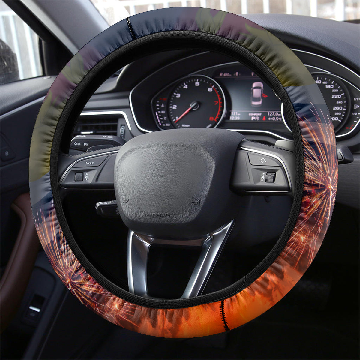 Kiribati Independence Day Steering Wheel Cover Frigatebird and Plumeria Hibiscus Flower LT03 - Polynesian Pride