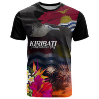 Personalised Kiribati Independence Day T Shirt Frigatebird and Plumeria Hibiscus Flower LT03 Black - Polynesian Pride