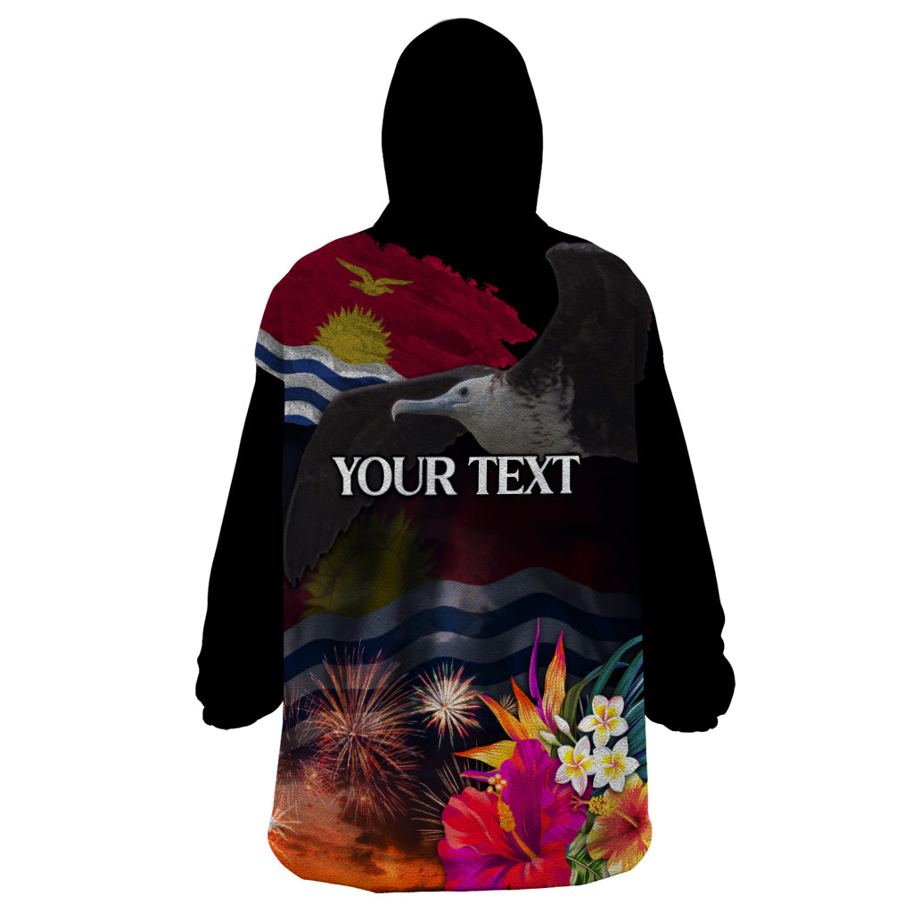 Personalised Kiribati Independence Day Wearable Blanket Hoodie Frigatebird and Plumeria Hibiscus Flower LT03 - Polynesian Pride