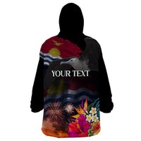 Personalised Kiribati Independence Day Wearable Blanket Hoodie Frigatebird and Plumeria Hibiscus Flower LT03 - Polynesian Pride