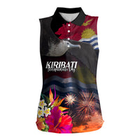 Personalised Kiribati Independence Day Women Sleeveless Polo Shirt Frigatebird and Plumeria Hibiscus Flower LT03 Female Black - Polynesian Pride