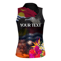 Personalised Kiribati Independence Day Women Sleeveless Polo Shirt Frigatebird and Plumeria Hibiscus Flower LT03 - Polynesian Pride