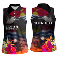 Personalised Kiribati Independence Day Women Sleeveless Polo Shirt Frigatebird and Plumeria Hibiscus Flower LT03 - Polynesian Pride