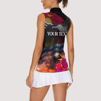 Personalised Kiribati Independence Day Women Sleeveless Polo Shirt Frigatebird and Plumeria Hibiscus Flower LT03 - Polynesian Pride