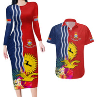 Personalised Kiribati Independence Day Couples Matching Long Sleeve Bodycon Dress and Hawaiian Shirt Kiribati Map With Flag Color LT03 Red - Polynesian Pride