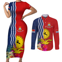 Personalised Kiribati Independence Day Couples Matching Short Sleeve Bodycon Dress and Long Sleeve Button Shirt Kiribati Map With Flag Color LT03 Red - Polynesian Pride