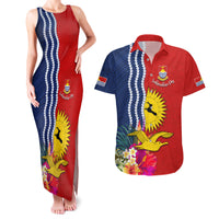 Personalised Kiribati Independence Day Couples Matching Tank Maxi Dress and Hawaiian Shirt Kiribati Map With Flag Color LT03 Red - Polynesian Pride