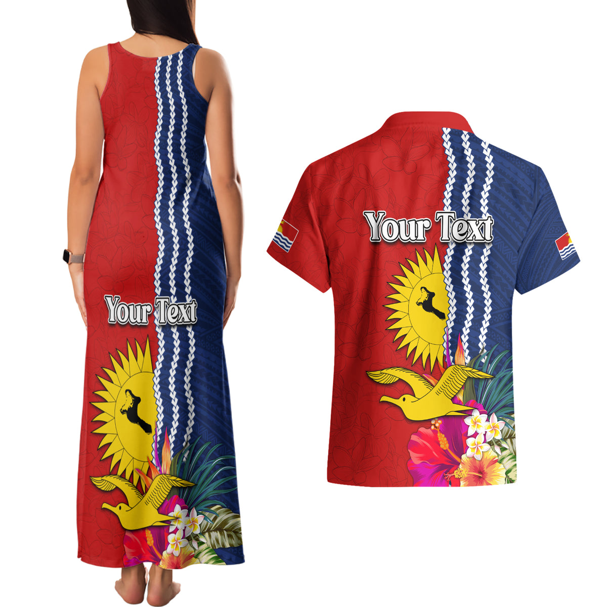 Personalised Kiribati Independence Day Couples Matching Tank Maxi Dress and Hawaiian Shirt Kiribati Map With Flag Color LT03 - Polynesian Pride