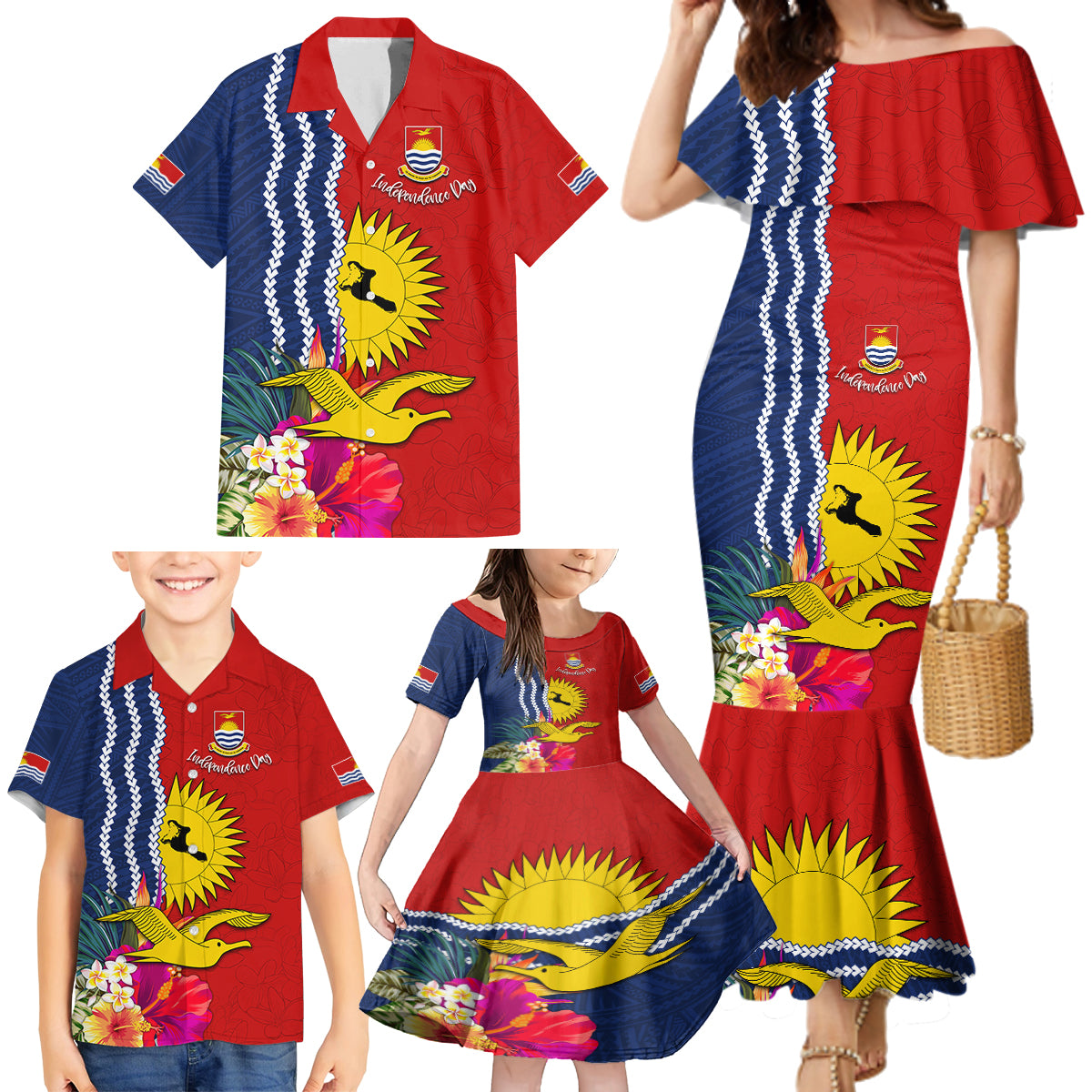 Personalised Kiribati Independence Day Family Matching Mermaid Dress and Hawaiian Shirt Kiribati Map With Flag Color LT03 - Polynesian Pride