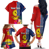 Personalised Kiribati Independence Day Family Matching Off The Shoulder Long Sleeve Dress and Hawaiian Shirt Kiribati Map With Flag Color LT03 - Polynesian Pride