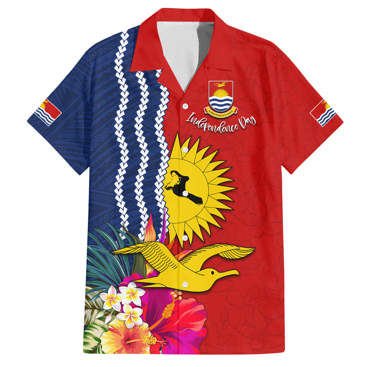 Personalised Kiribati Independence Day Family Matching Off Shoulder Maxi Dress and Hawaiian Shirt Kiribati Map With Flag Color LT03 Dad's Shirt - Short Sleeve Red - Polynesian Pride