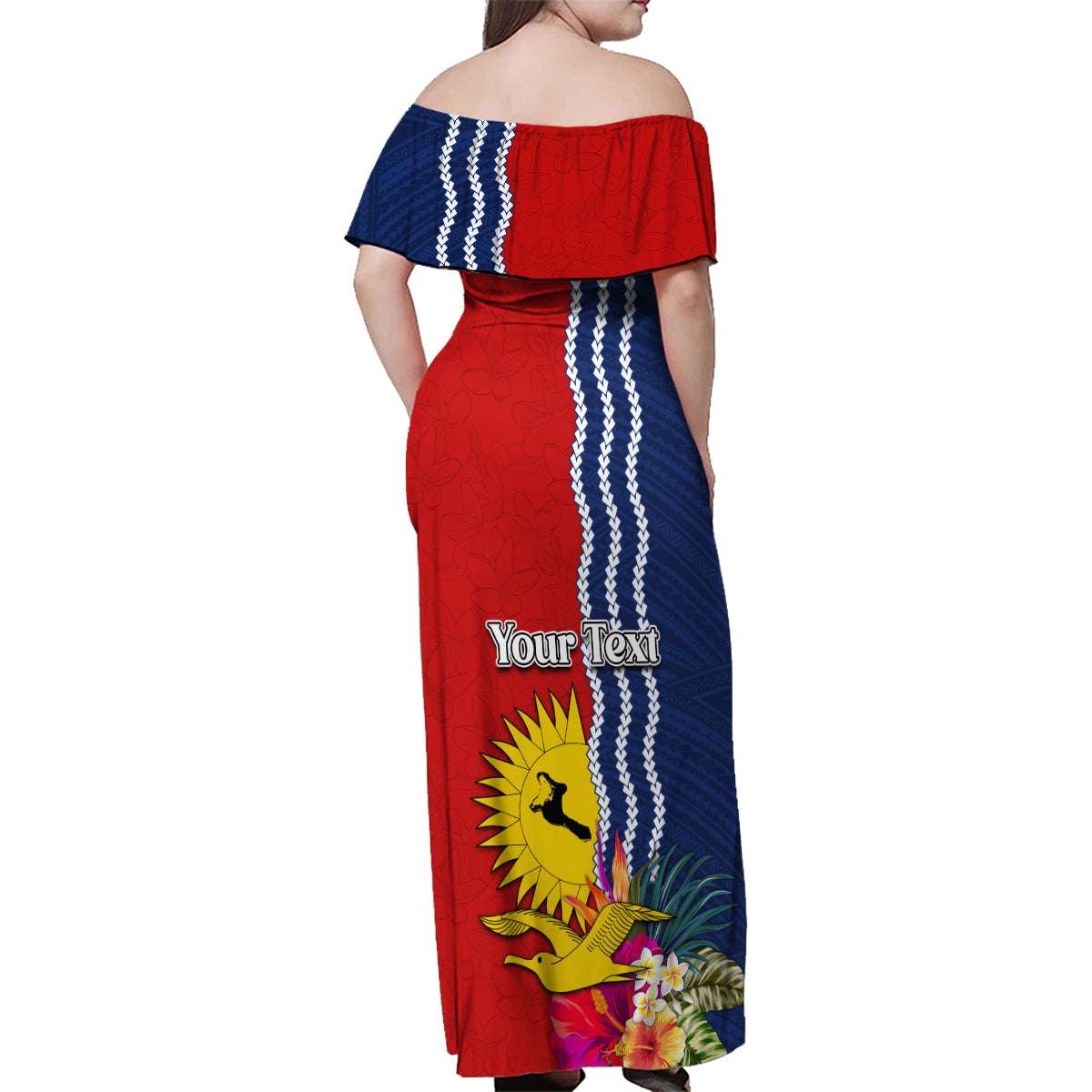 Personalised Kiribati Independence Day Family Matching Off Shoulder Maxi Dress and Hawaiian Shirt Kiribati Map With Flag Color LT03 - Polynesian Pride