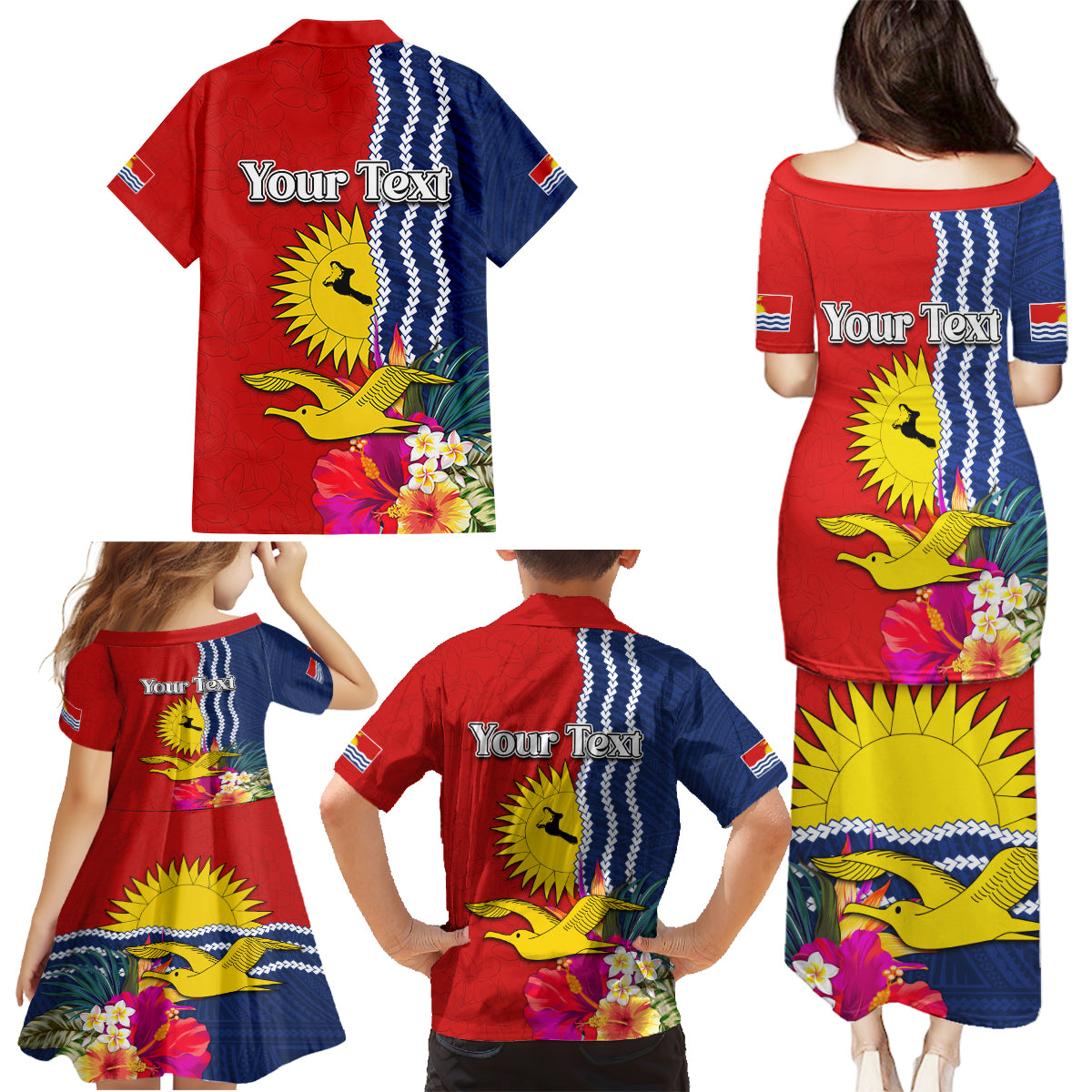 Personalised Kiribati Independence Day Family Matching Puletasi and Hawaiian Shirt Kiribati Map With Flag Color LT03 - Polynesian Pride