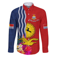 Personalised Kiribati Independence Day Family Matching Puletasi and Hawaiian Shirt Kiribati Map With Flag Color LT03 Dad's Shirt - Long Sleeve Red - Polynesian Pride